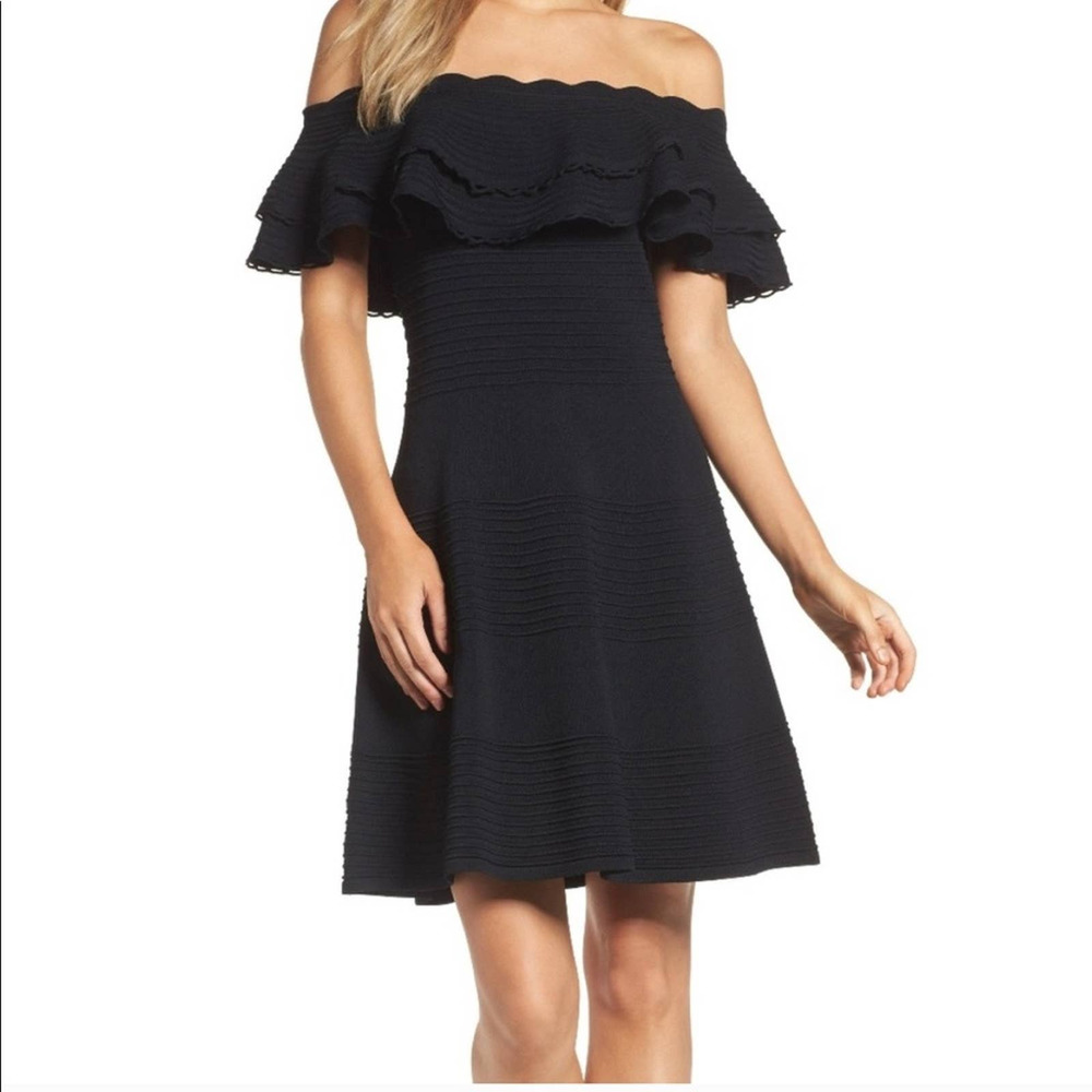 Eliza J Off the Shoulder Ruffle Sheath Dress Large - Picture 13 of 16